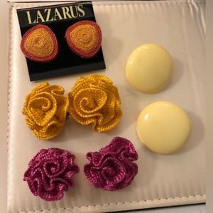 Vintage clip earrings. Bright colors. 1960s style